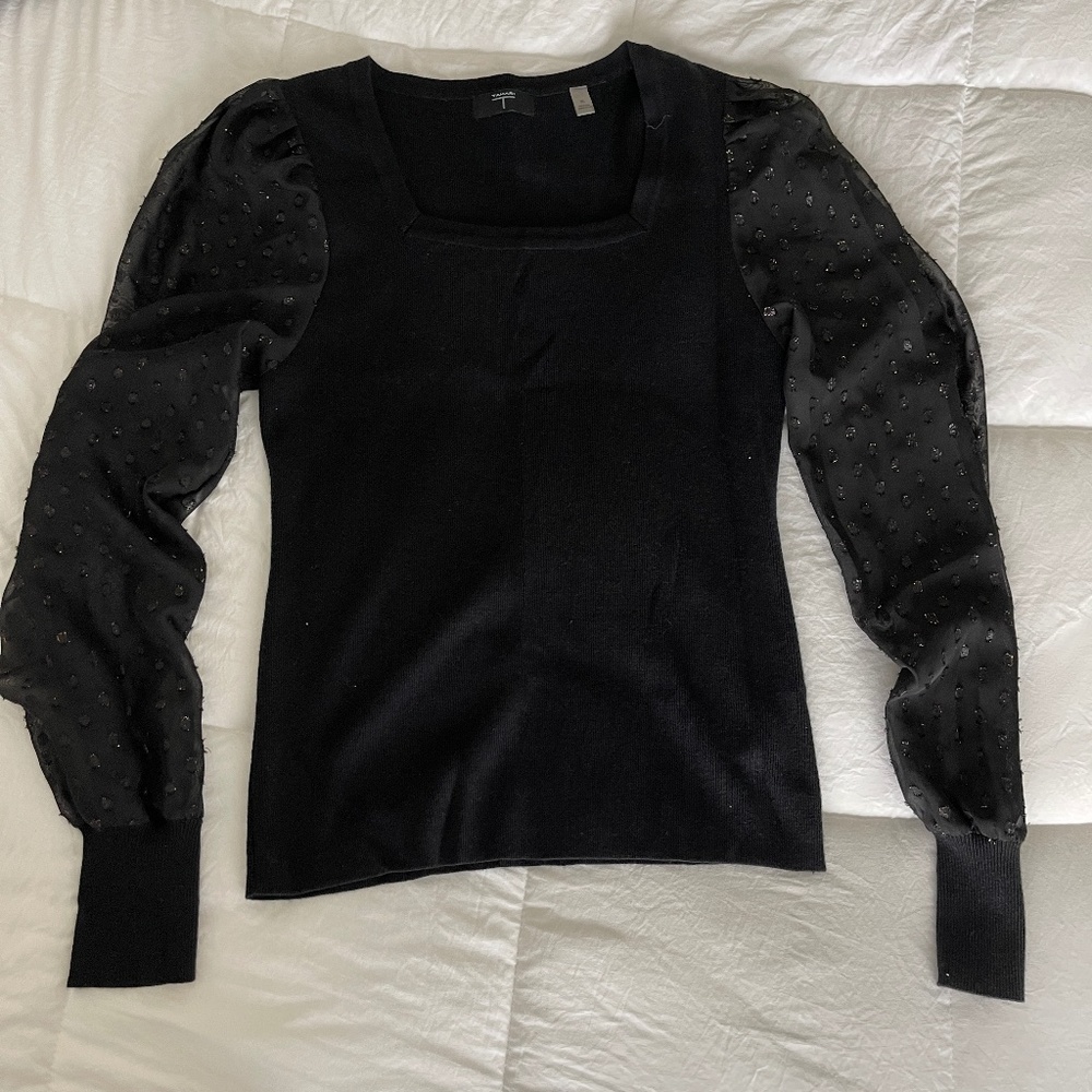 Black mesh long sleeve top